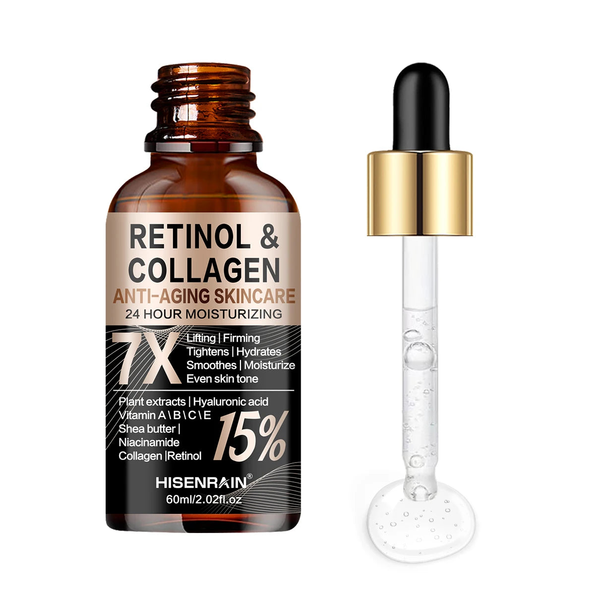 HISENRAIN Retinol Collagen Face Serum - Anti-Aging Intense Moisturizer, Reduce Wrinkles Fine Lines & Firm Skin.