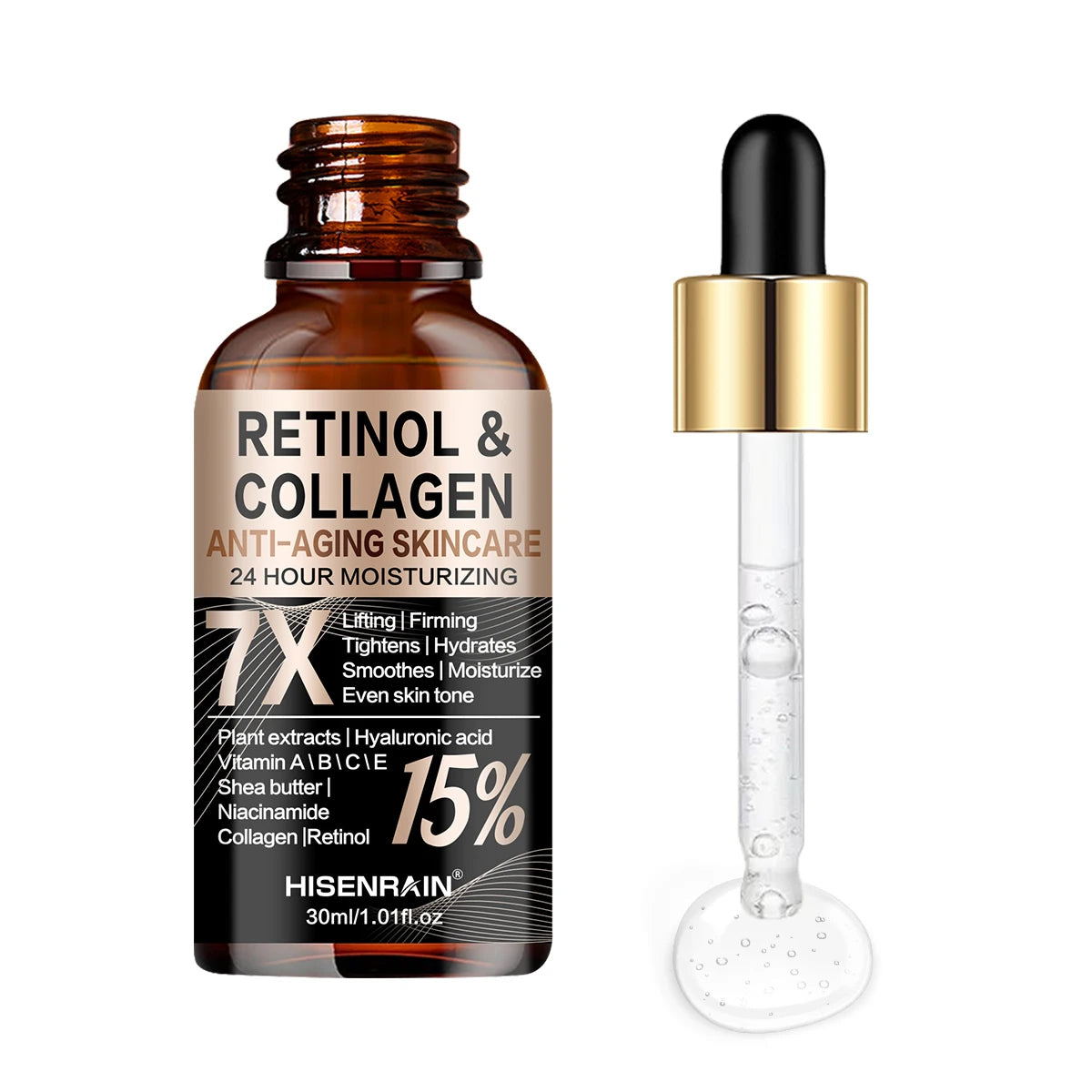 HISENRAIN Retinol Collagen Face Serum - Anti-Aging Intense Moisturizer, Reduce Wrinkles Fine Lines & Firm Skin.