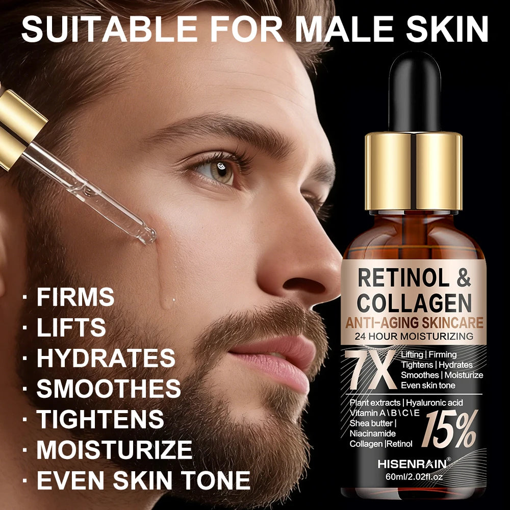 HISENRAIN Retinol Collagen Face Serum - Anti-Aging Intense Moisturizer, Reduce Wrinkles Fine Lines & Firm Skin.